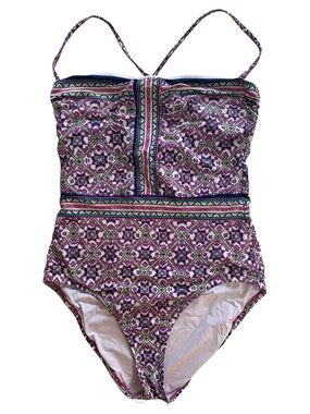 Nanette Lapore Purple Geo-Print One-Piece Swimsuit with Adjustable Straps, Large